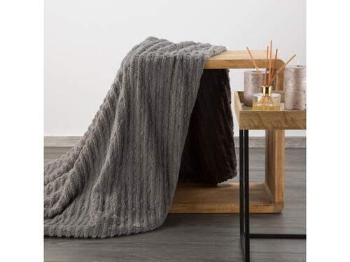 Mäkká, chlpatá deka s pásikovým vzorom - Lisa, tmavošedá 130 x 170 cm